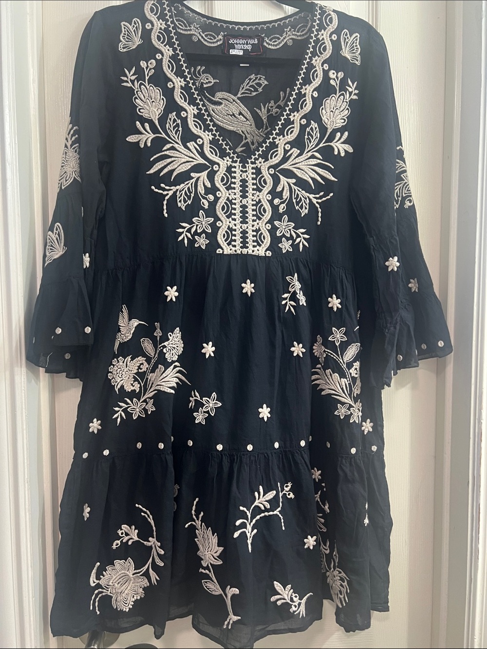 Johnny Was Black Dress with Floral Embroidery